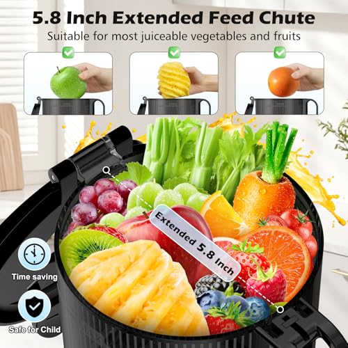Cold Press Juicer 400W with 5.8" Large Feed Chute, Masticating Juice Extractor for Fruits, Vegetables & Nut Milk