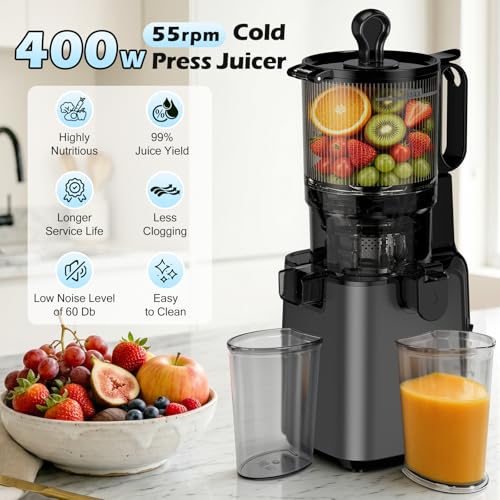 Cold Press Juicer 400W with 5.8" Large Feed Chute, Masticating Juice Extractor for Fruits, Vegetables & Nut Milk