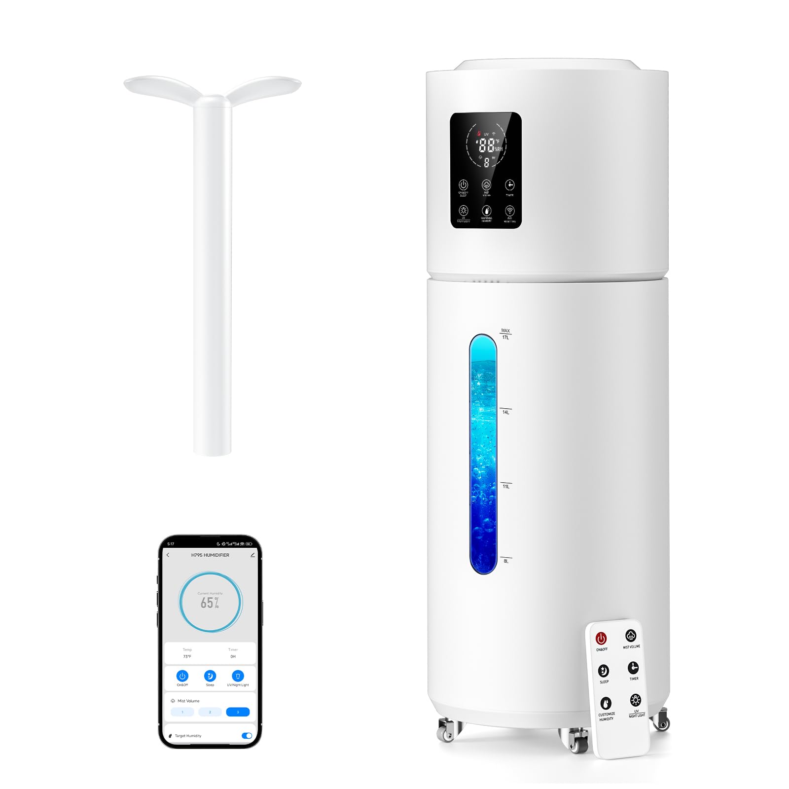 17L Cool Mist Humidifier for Large Rooms up to 1800 Sq Ft with Top Fill & 3 Mist Modes