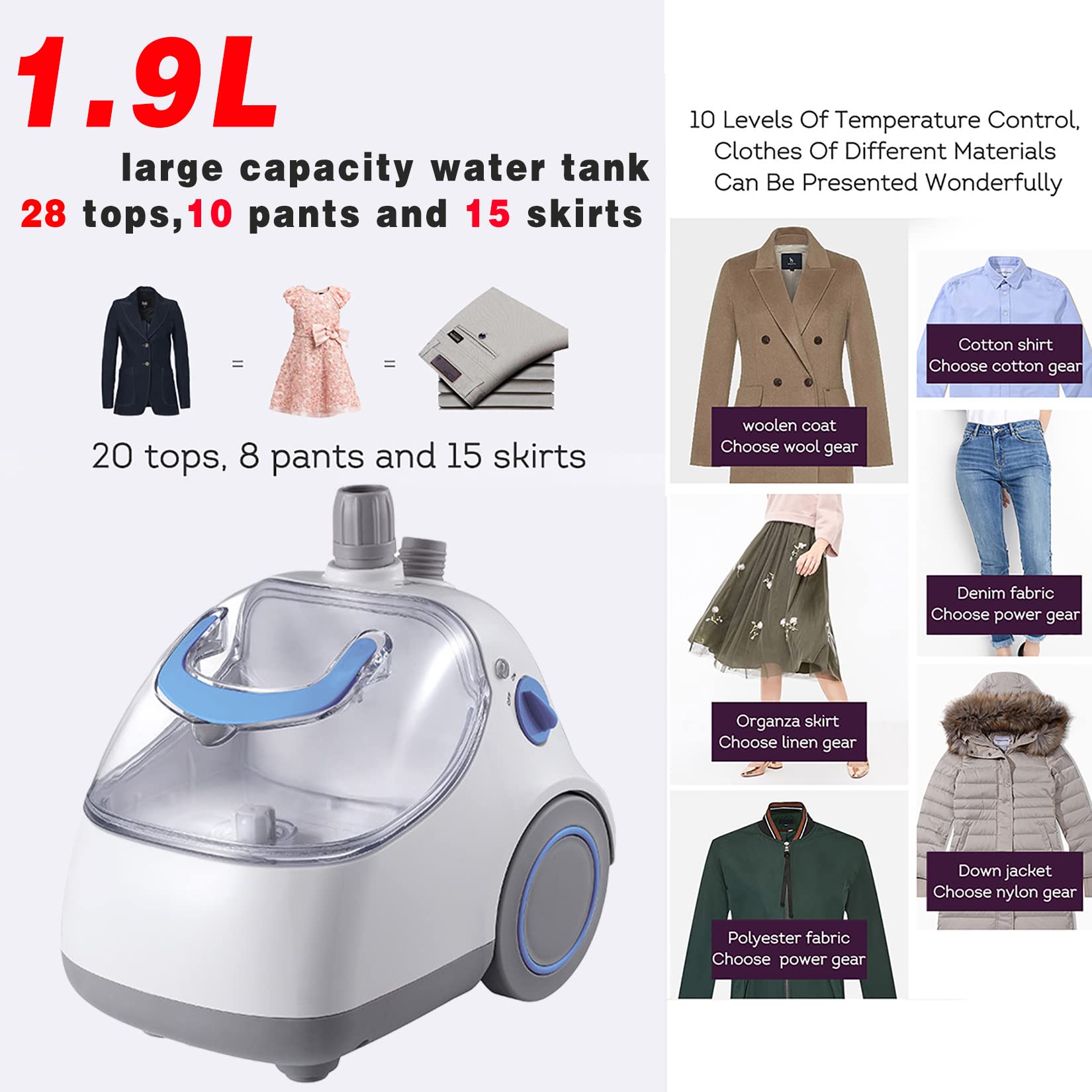 1500W Garment Steamer for Clothes with Fast Wrinkle Removal & Continuous Steam Flow