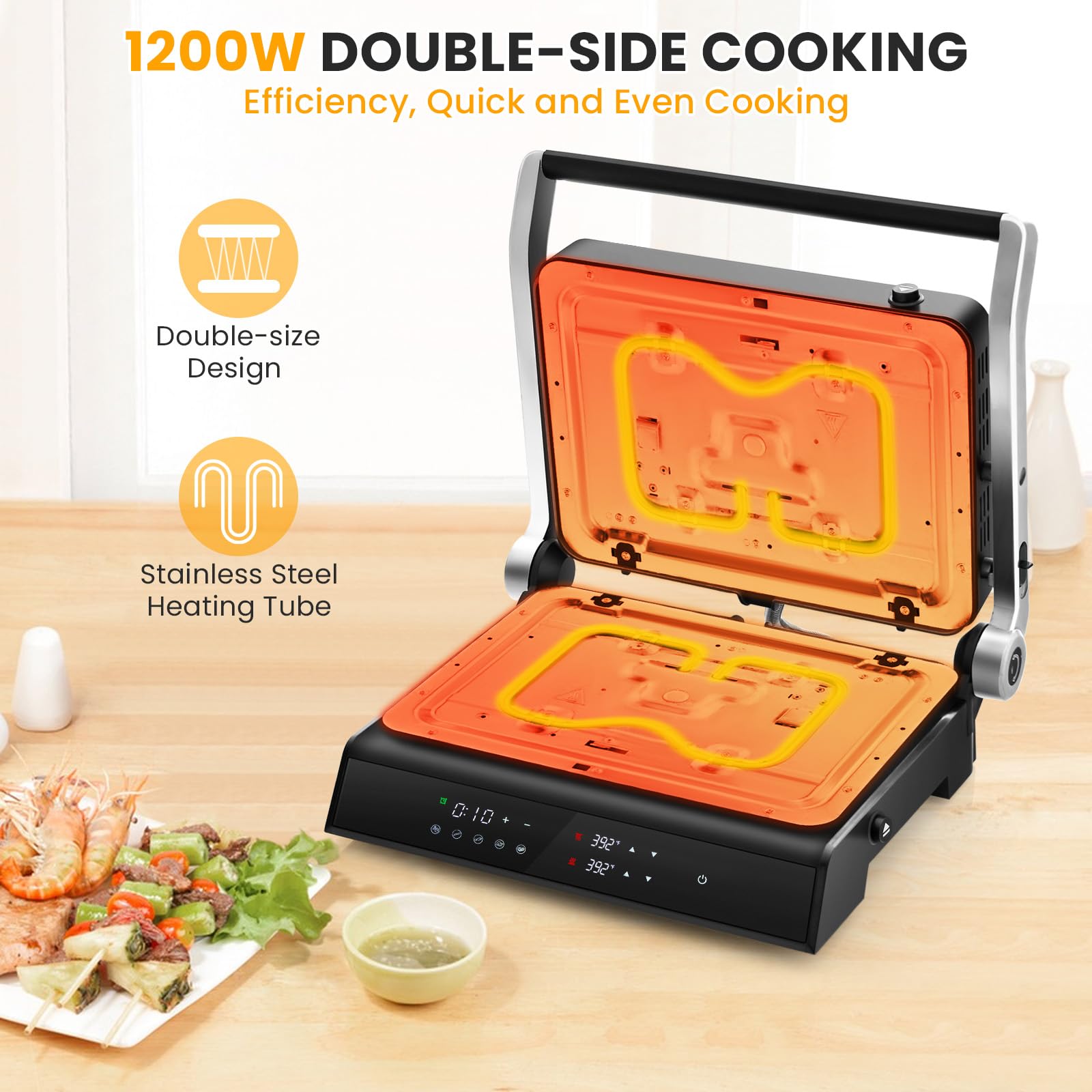 1200W Panini Press Grill & Sandwich Maker with Non-Stick Plates and 180° Open Design