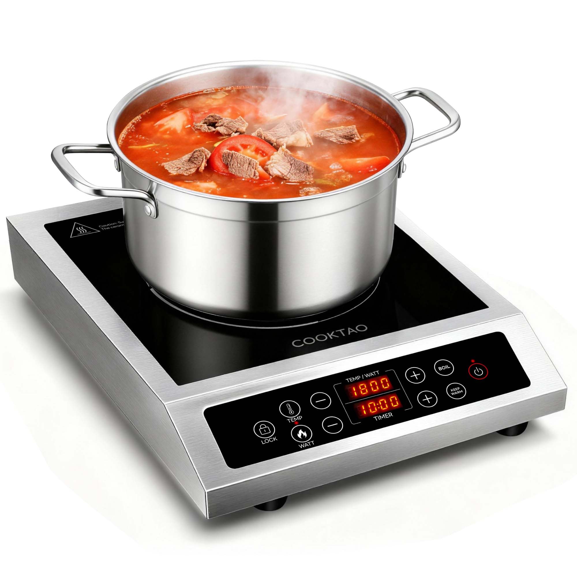 1800W Stainless Steel Induction Cooktop with Temperature Control & Portable Single Burner