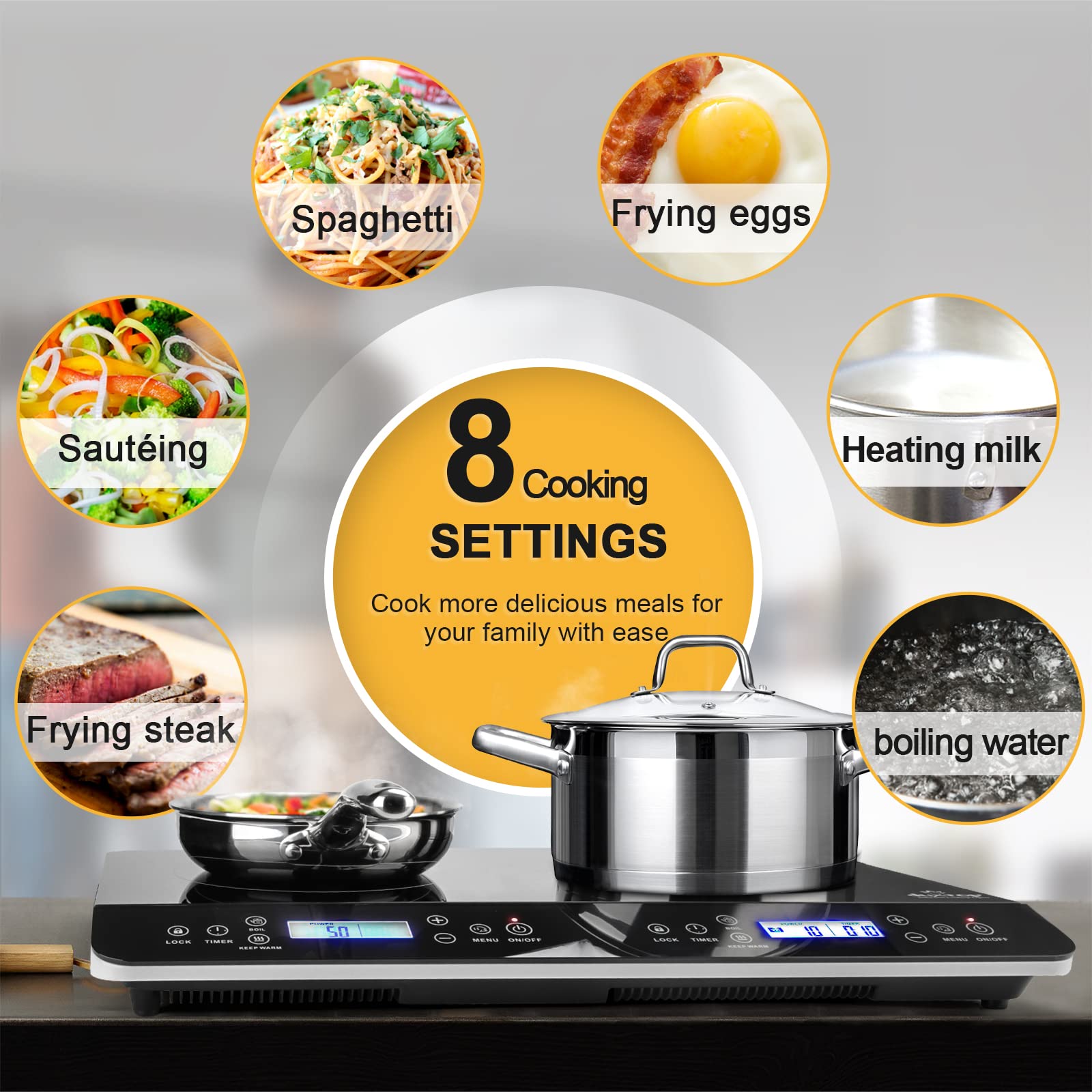 1800W Portable Double Induction Cooktop with LCD Display & Touch Controls