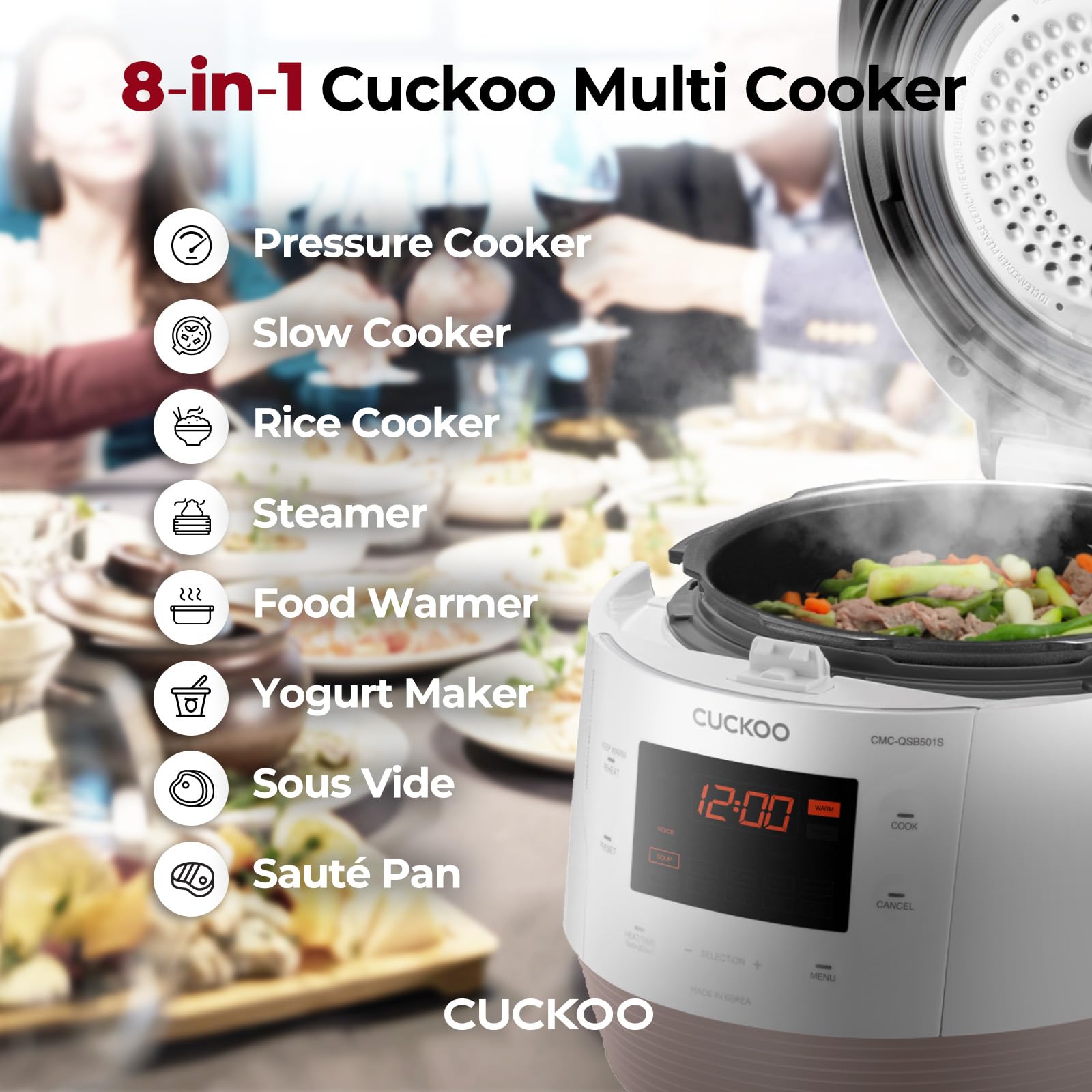 8-in-1 Multi Pressure Cooker with Rice, Slow Cook, Steam & Yogurt Functions