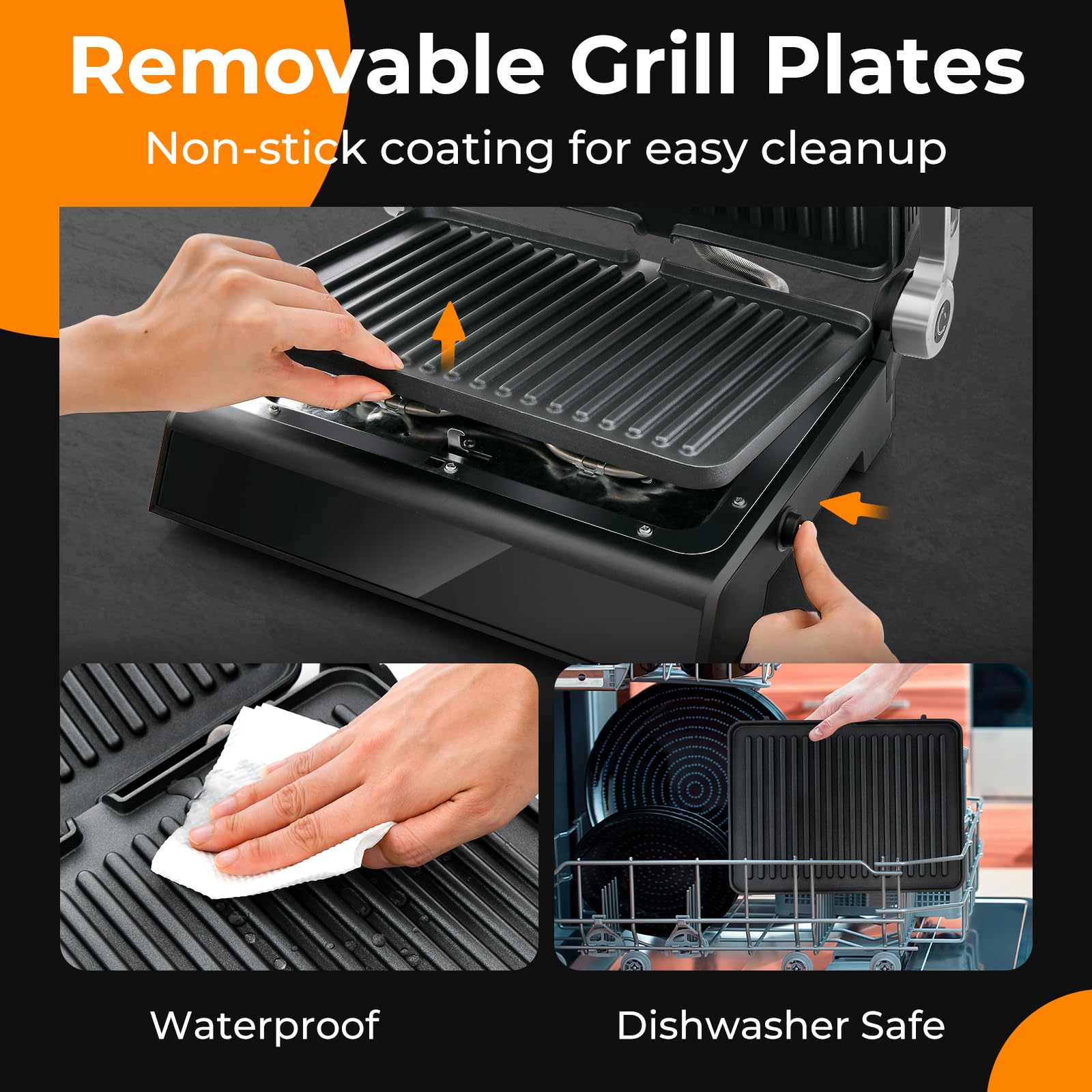 3-in-1 Panini Press Grill & Sandwich Maker with Removable Plates and Independent Temperature Control