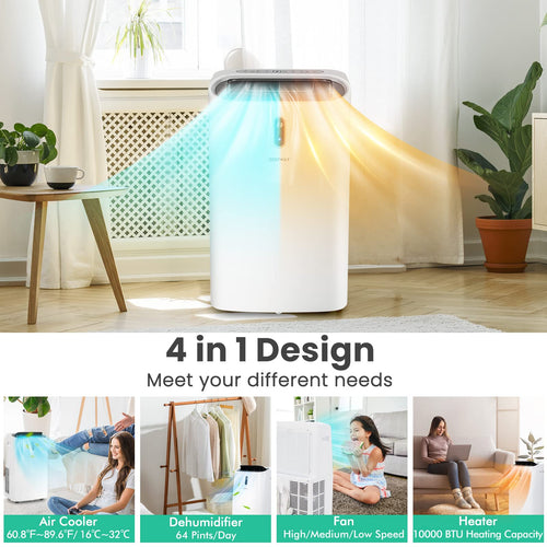 12000 BTU Portable Air Conditioner with Cooling, Heating, Dehumidifier & Fan Functions