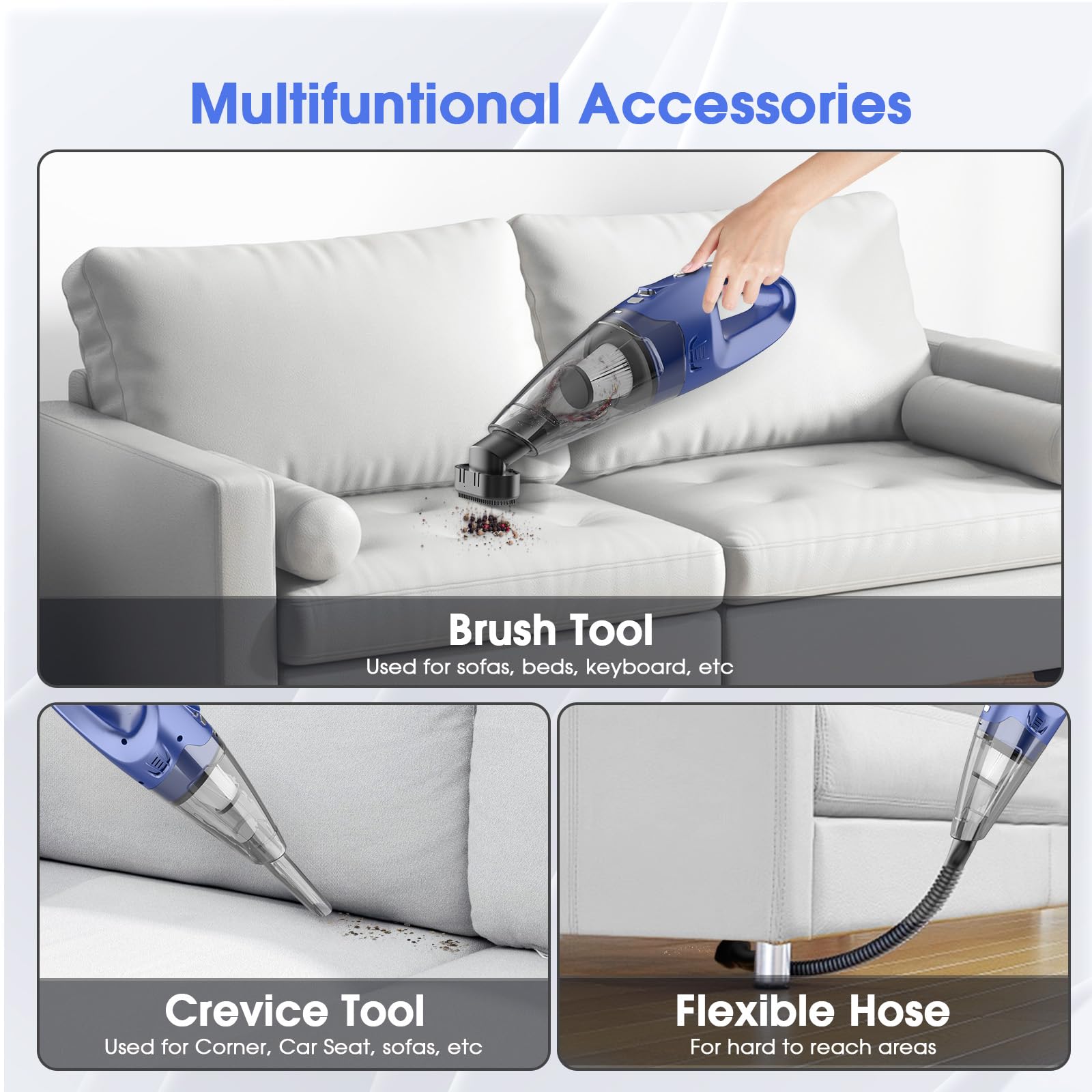 Cordless Handheld Vacuum Cleaner with 6000Pa Suction, LED Light & USB Charging