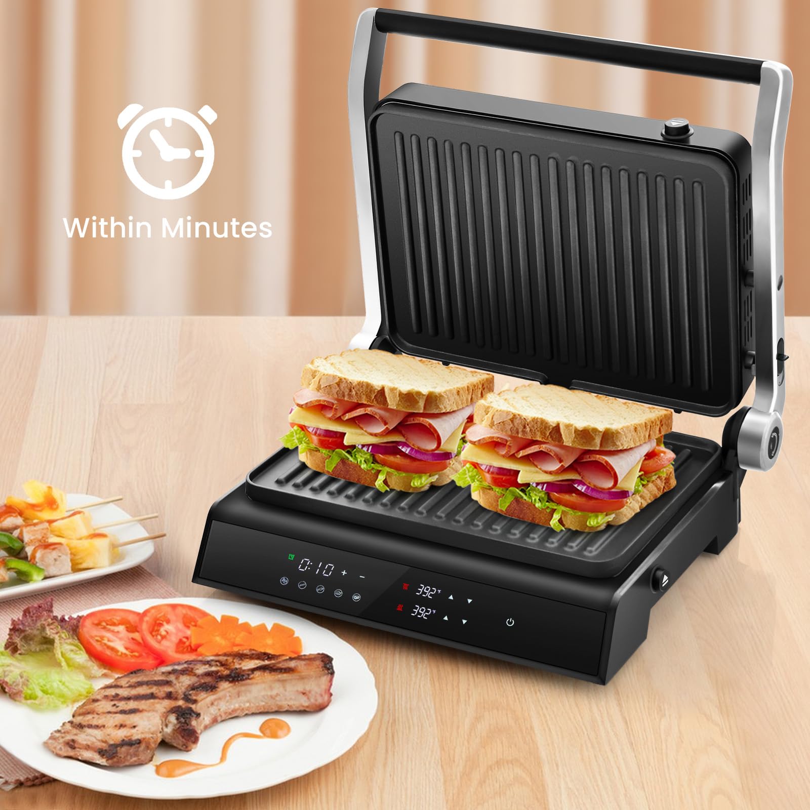 1200W Panini Press Grill & Sandwich Maker with Non-Stick Plates and 180° Open Design