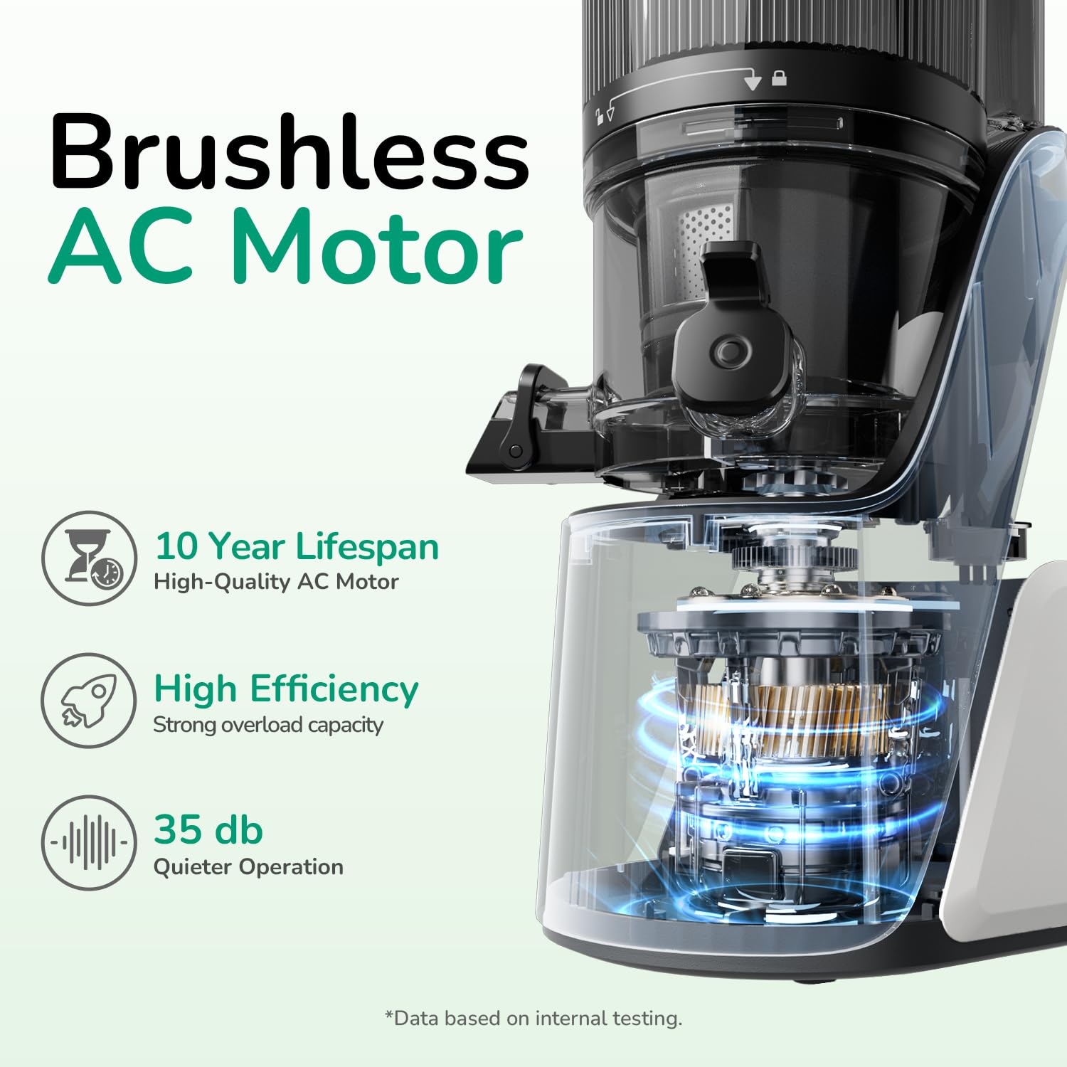 Cold Press Juicer with 6" Wide Feed Chute, 3-in-1 Strainers, Brushless Motor, BPA-Free