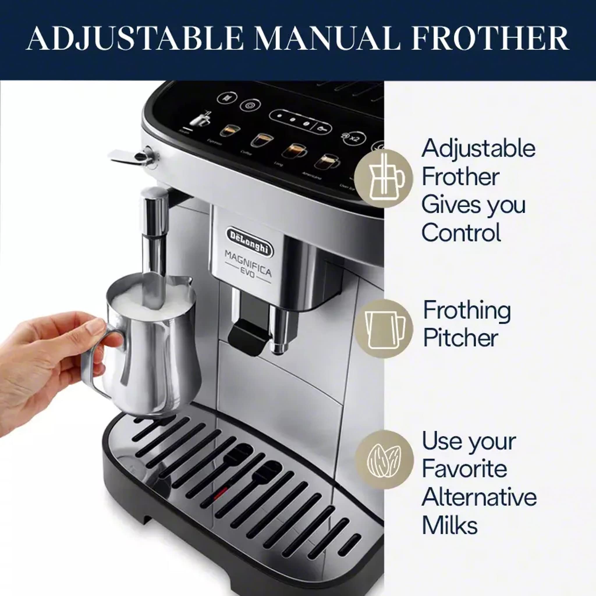 De'Longhi Magnifica Evo Automatic Espresso & Coffee Machine with Manual Milk Frother