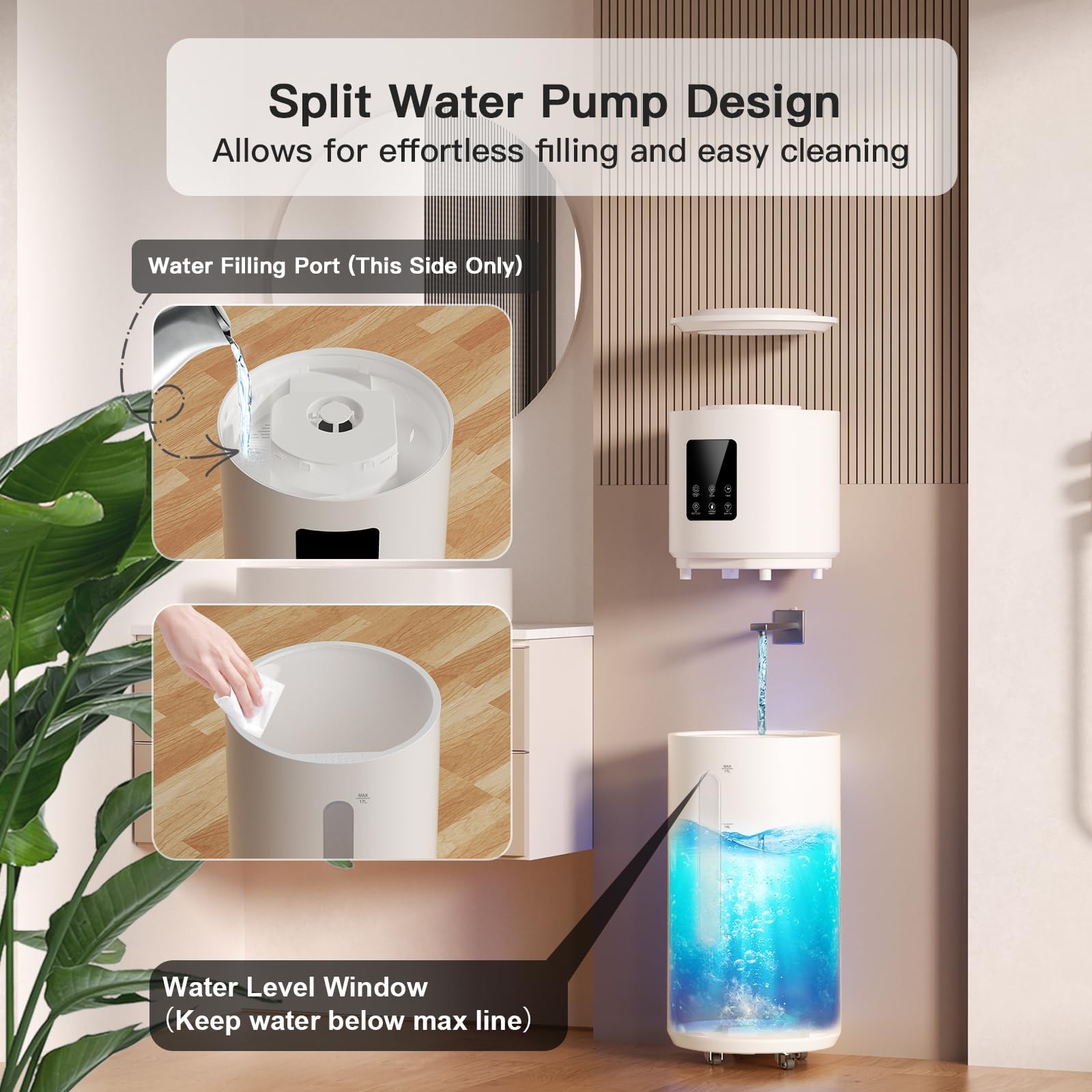 17L Cool Mist Humidifier for Large Rooms up to 1800 Sq Ft with Top Fill & 3 Mist Modes