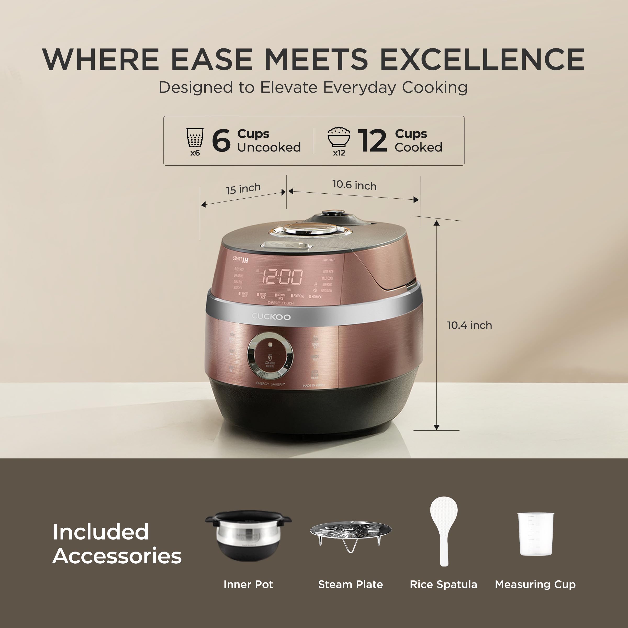 6-Cup Induction Heating Pressure Rice Cooker with 13 Cooking Modes, Auto Clean & Voice Guide