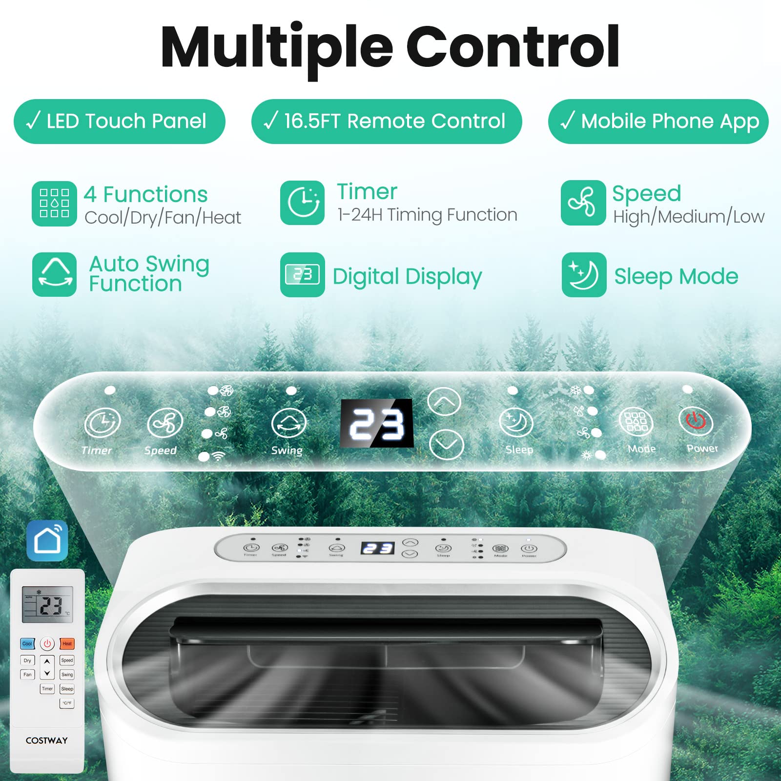 12000 BTU Portable Air Conditioner with Cooling, Heating, Dehumidifier & Fan Functions