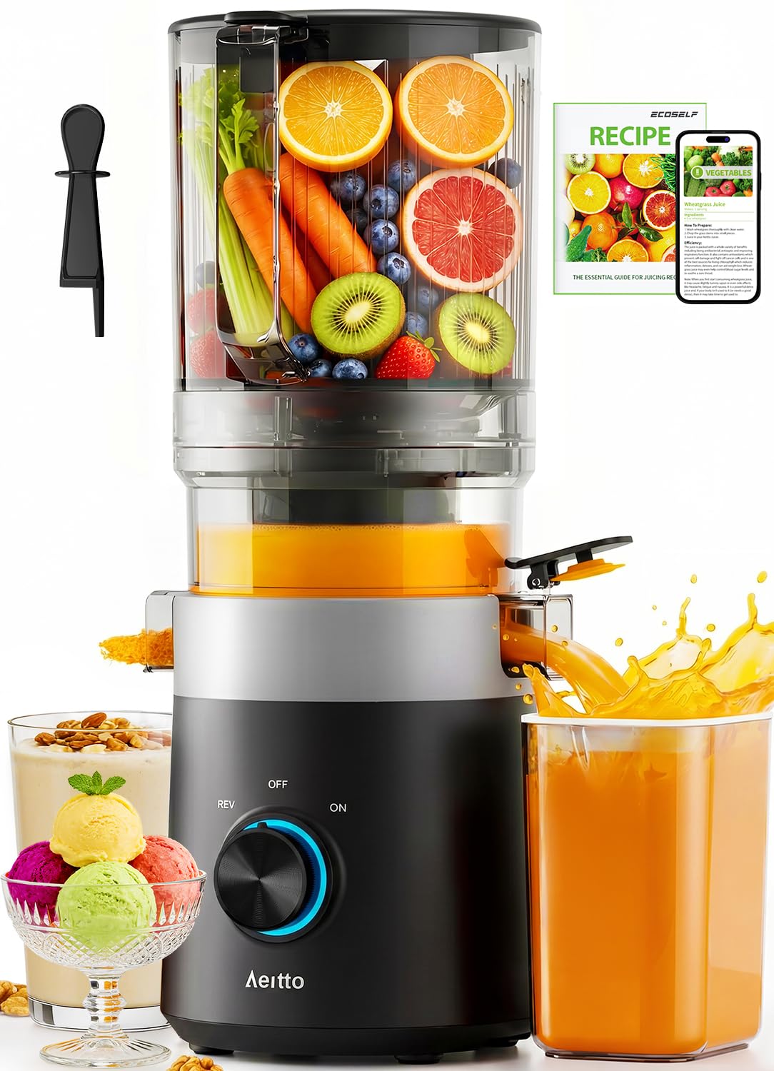 Aeitto Cold Press Juicer With 3-in-1 Juicer for Juice, Nut Milk & Sorbet