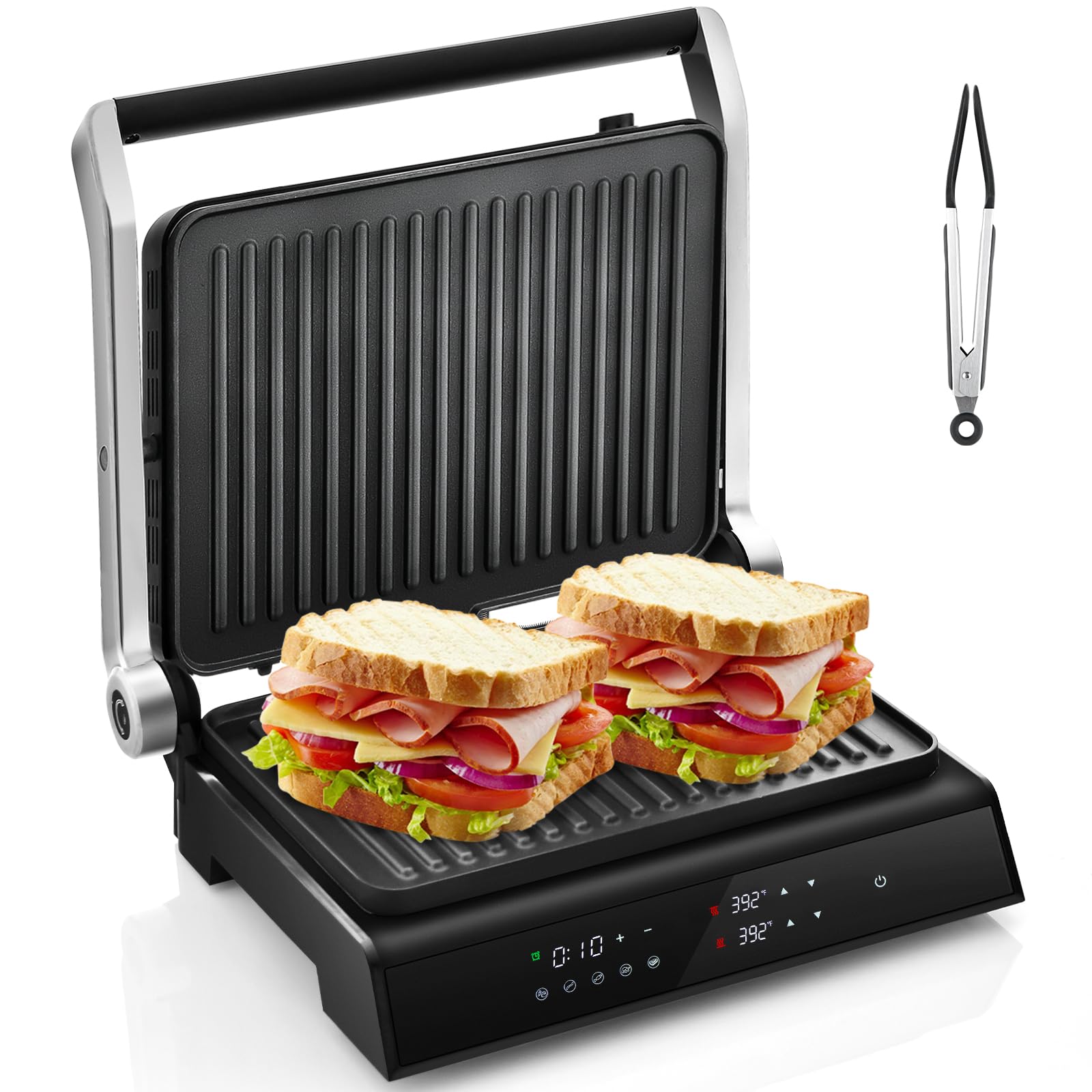 1200W Panini Press Grill & Sandwich Maker with Non-Stick Plates and 180° Open Design