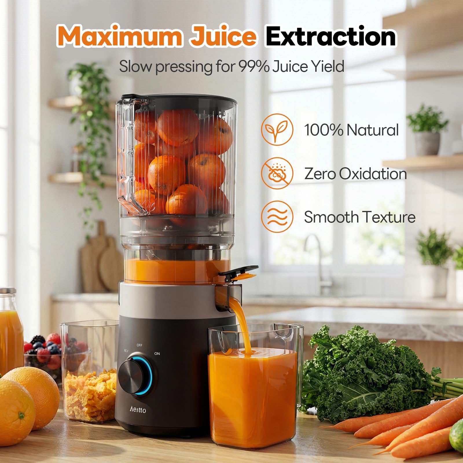 Aeitto Cold Press Juicer With 3-in-1 Juicer for Juice, Nut Milk & Sorbet