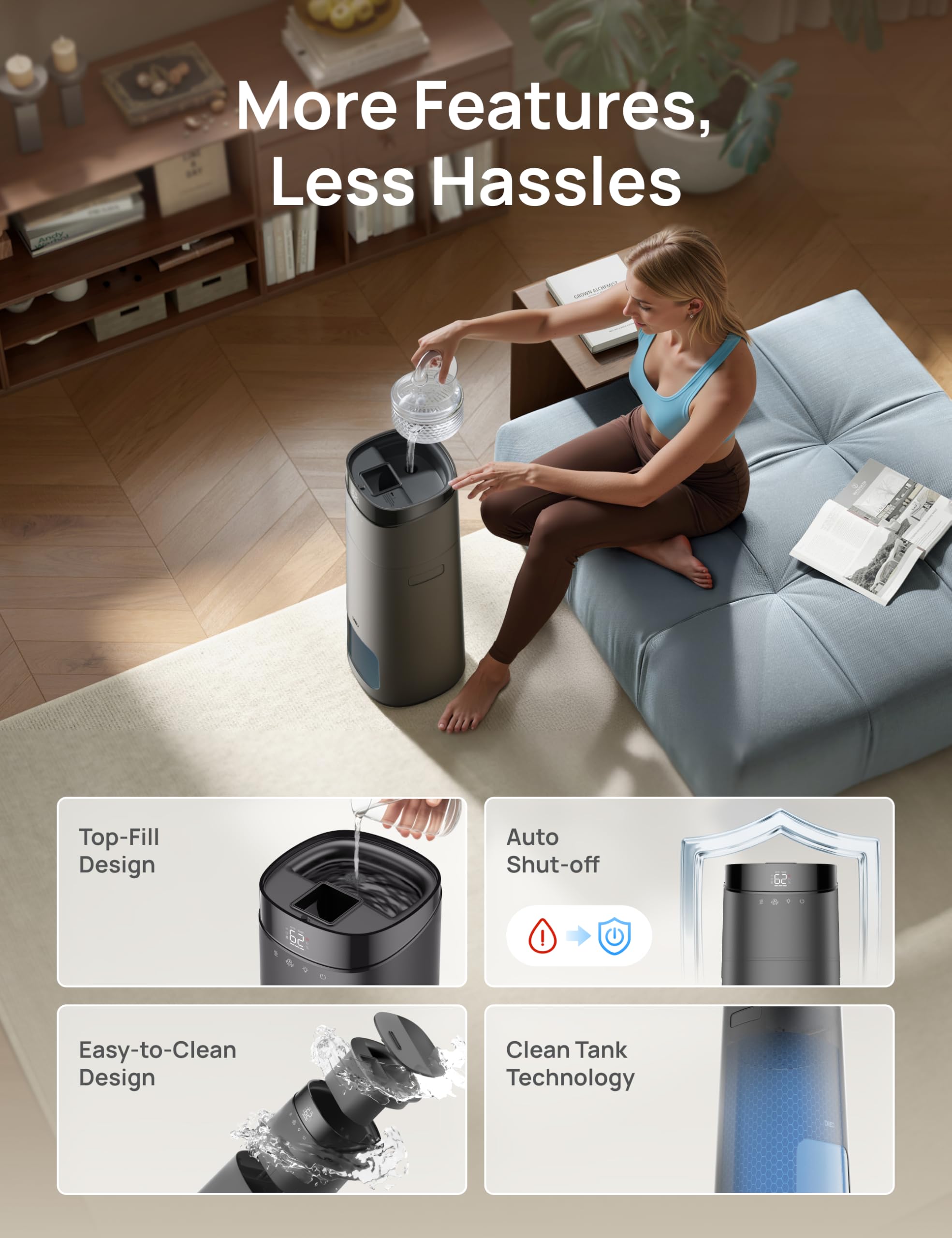 16L Smart Cool Mist Humidifier for Large Rooms with App Control, Top Fill & RGB Light