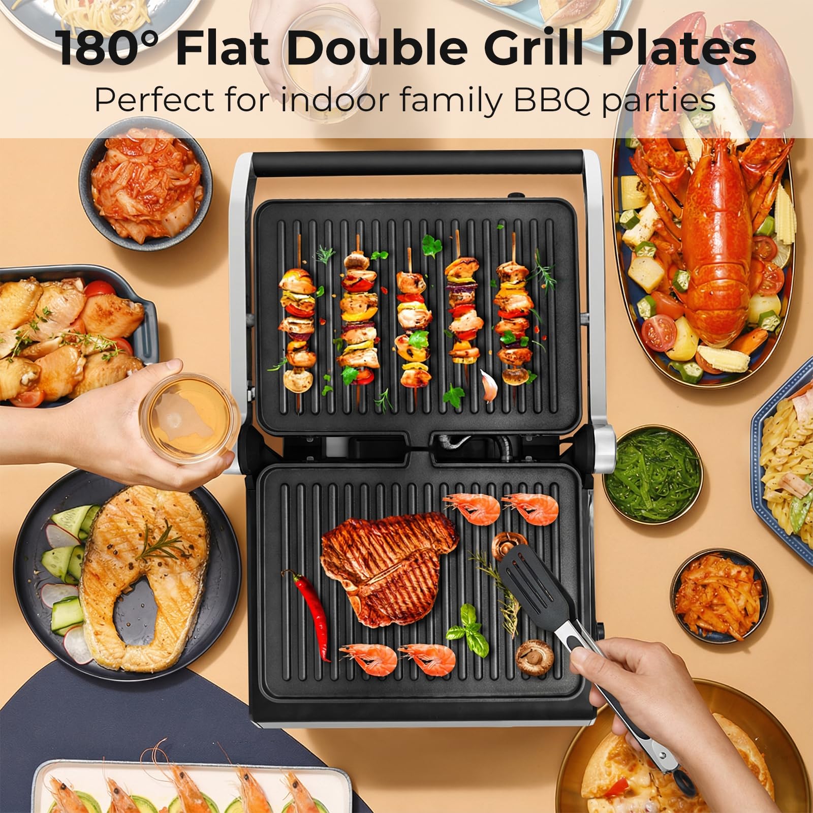 3-in-1 Panini Press Grill & Sandwich Maker with Removable Plates and Independent Temperature Control