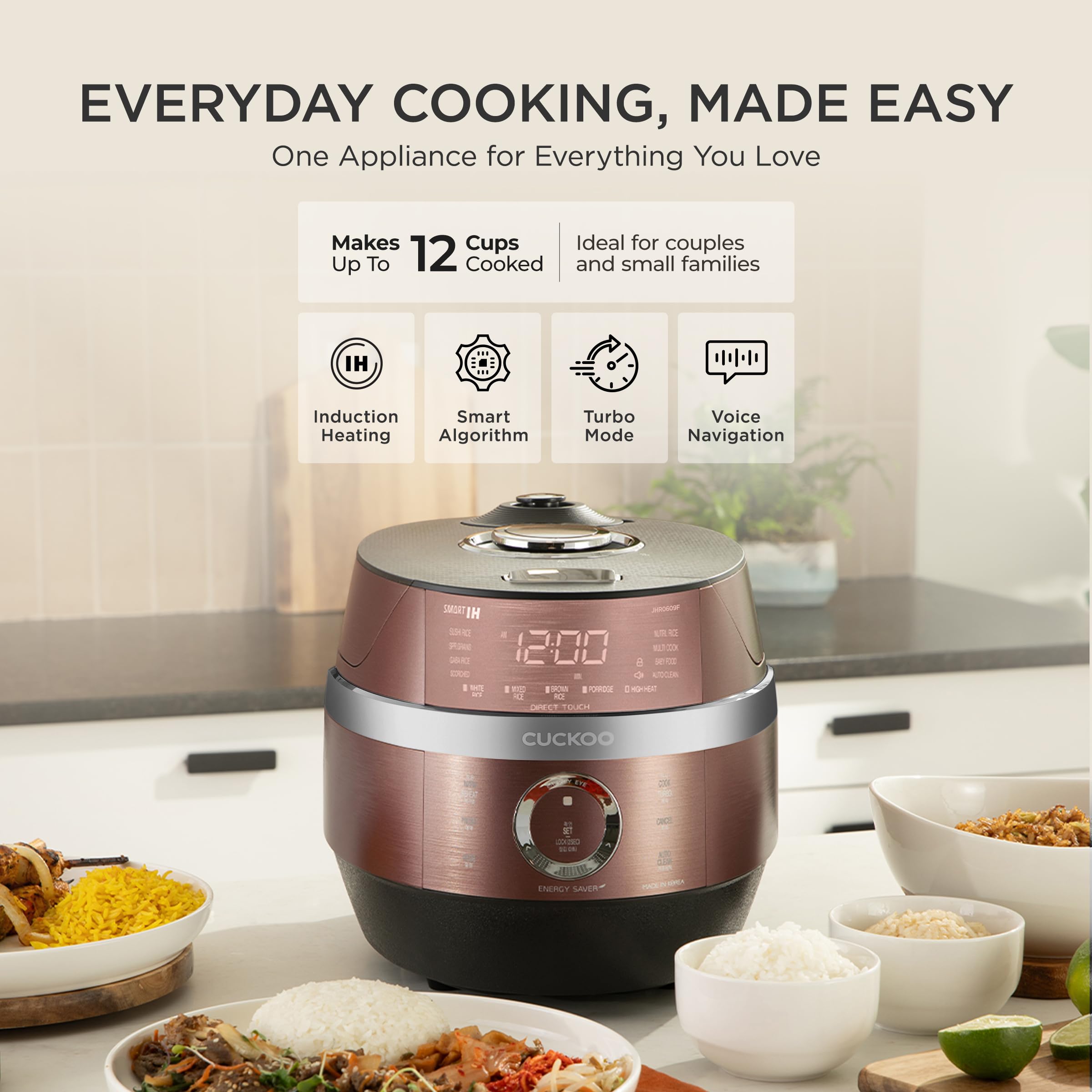 6-Cup Induction Heating Pressure Rice Cooker with 13 Cooking Modes, Auto Clean & Voice Guide