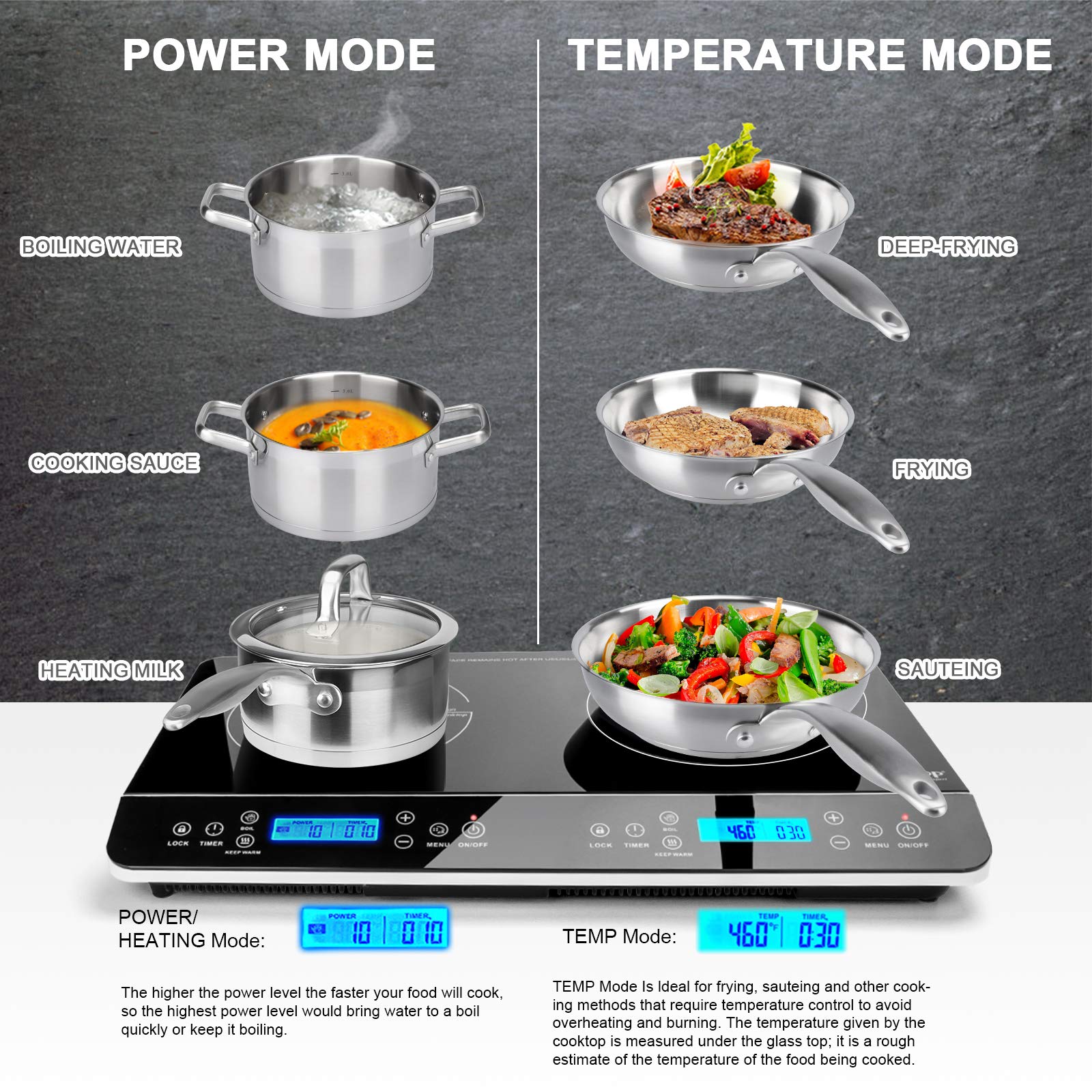 1800W Portable Double Induction Cooktop with LCD Display & Touch Controls
