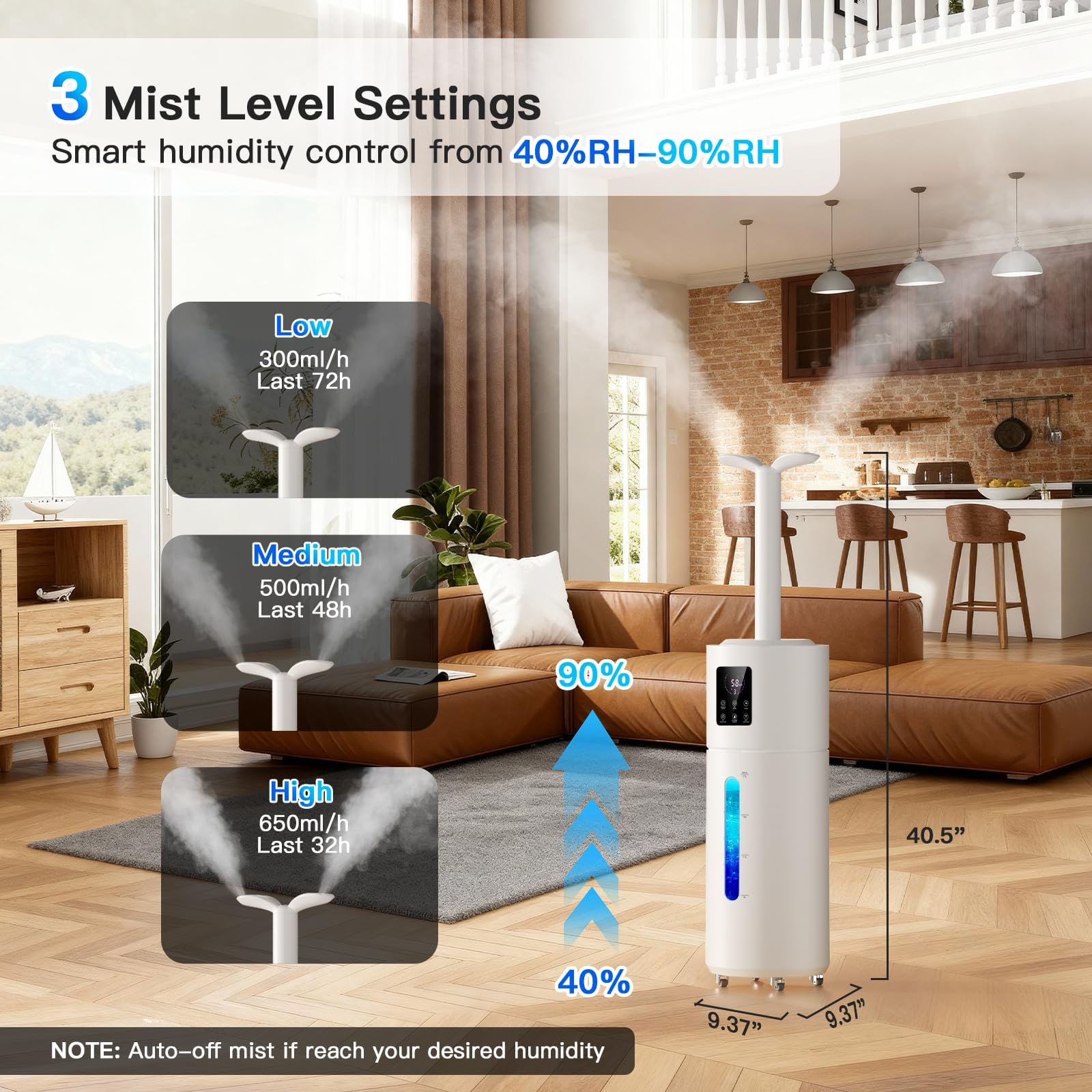 17L Cool Mist Humidifier for Large Rooms up to 1800 Sq Ft with Top Fill & 3 Mist Modes